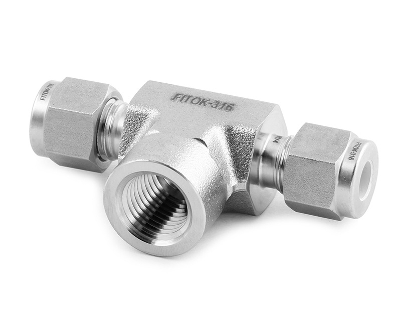 Female Branch Tee, 316SS, 3/8in. x 3/8in. Tube OD, 2-Ferrule x Branch 1/2in. (F)NPT